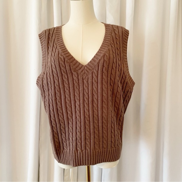Nordstrom BP Cable Knit V-Neck Sweater Vest - Taupe - Picture 2 of 8